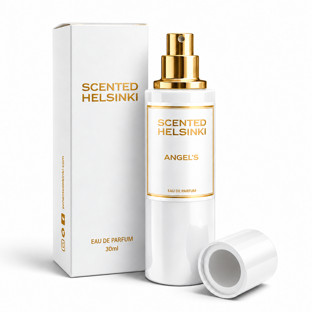 Scented Helsinki ANGEL`S 30 ml, valkoinen pullo ja kultaiset yksityiskohdat